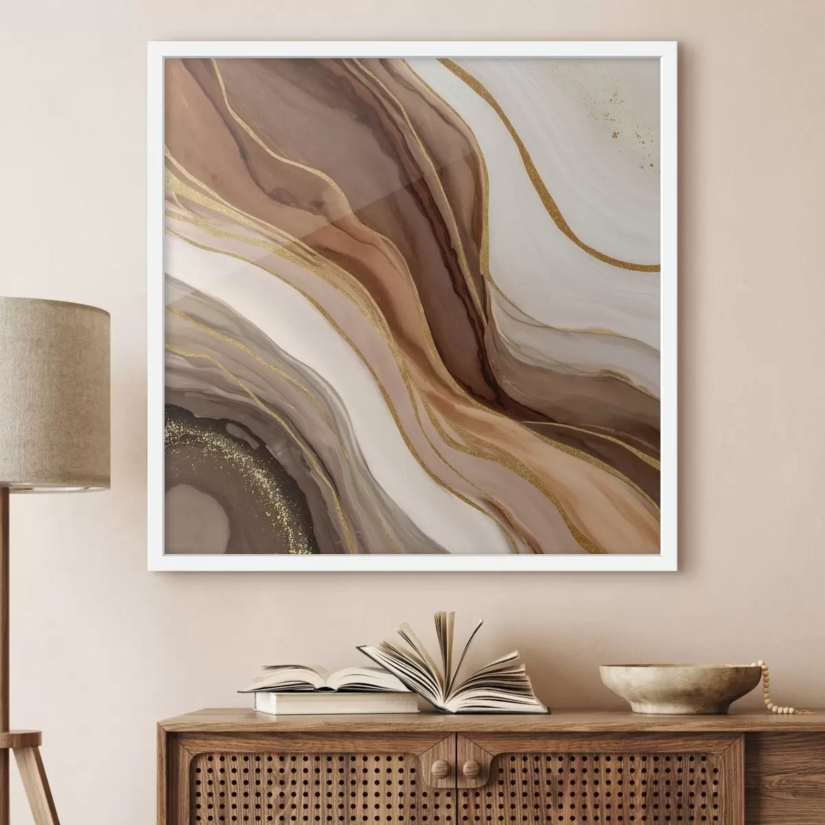 Plakat Kompozycja kamienna w odcieniach drewna f46642