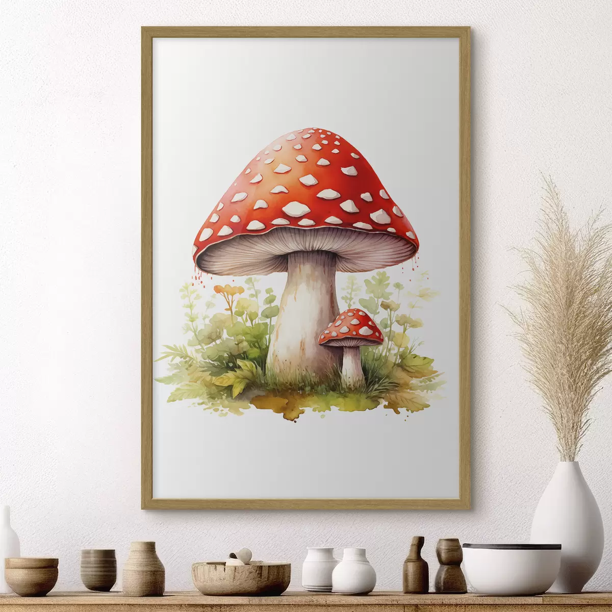 Plakat Grzyby leśne, muchomor, imitacja akwareli f46767