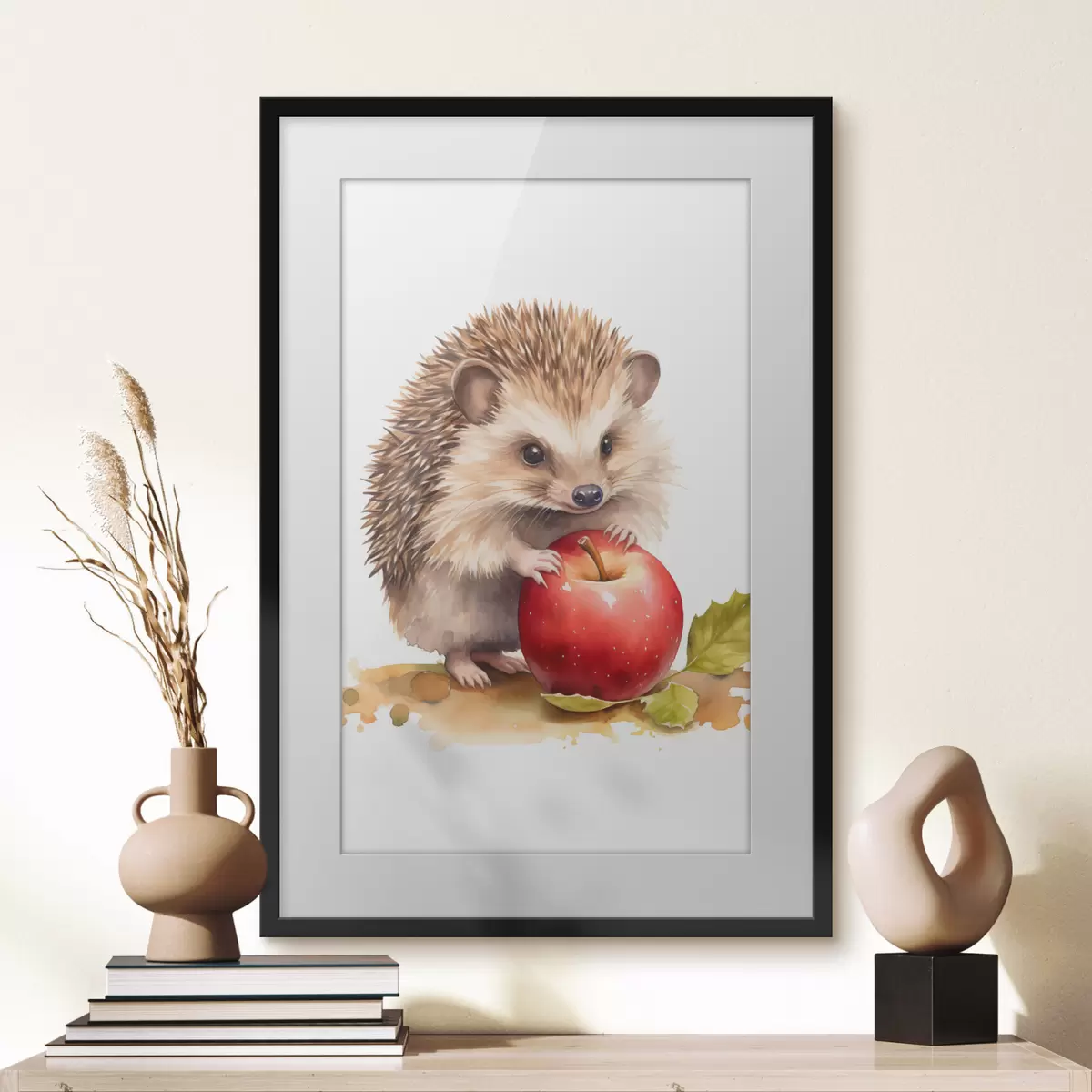 Plakat Jeż i jabłko, imitacja akwareli f46769