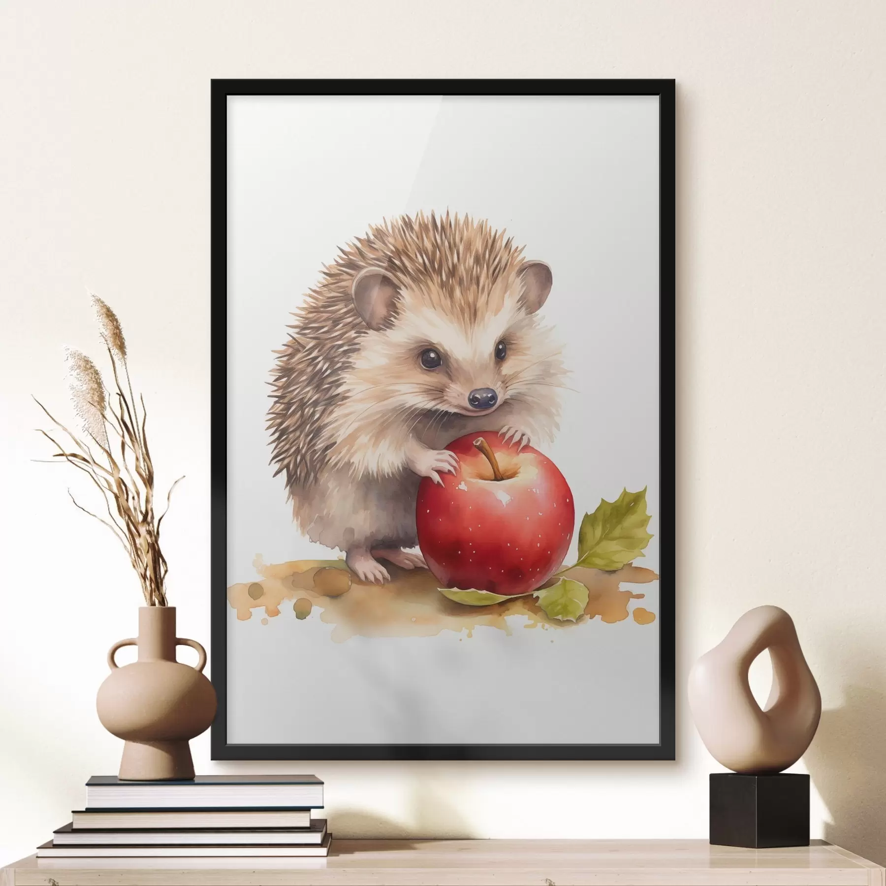 Fototapeta Jeż i jabłko, imitacja akwareli f46769