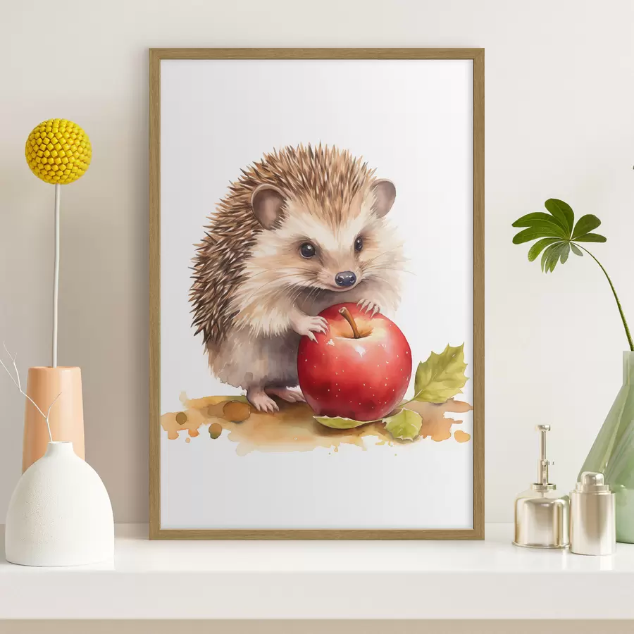 Fototapeta Jeż i jabłko, imitacja akwareli f46769