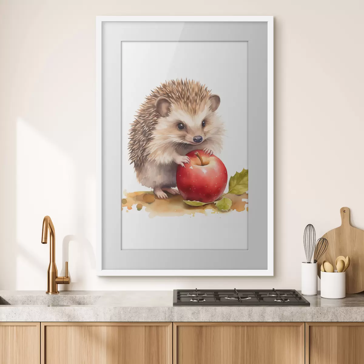 Plakat Jeż i jabłko, imitacja akwareli f46769