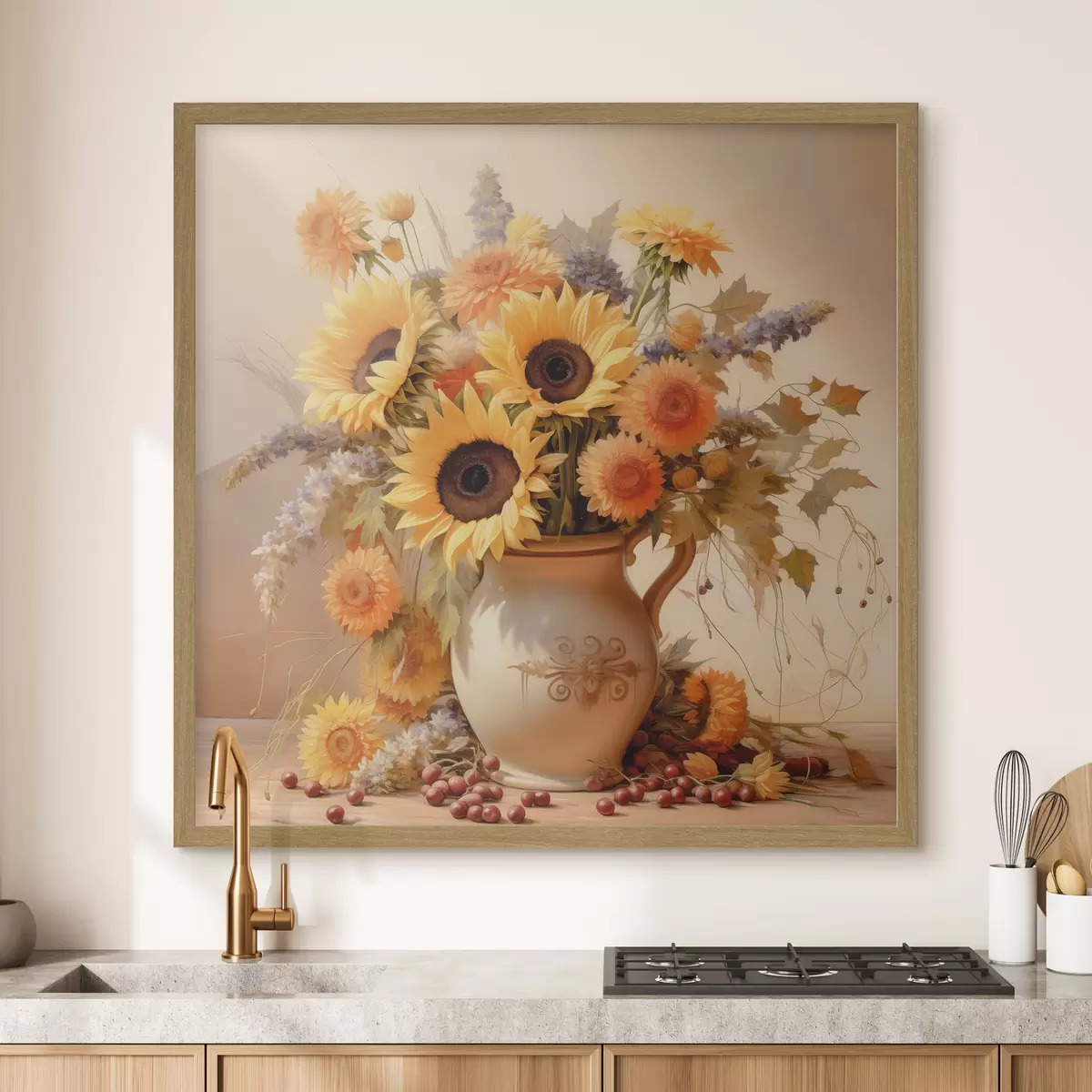 Plakat Jesienna kompozycja, kwiaty w wazonie f46774