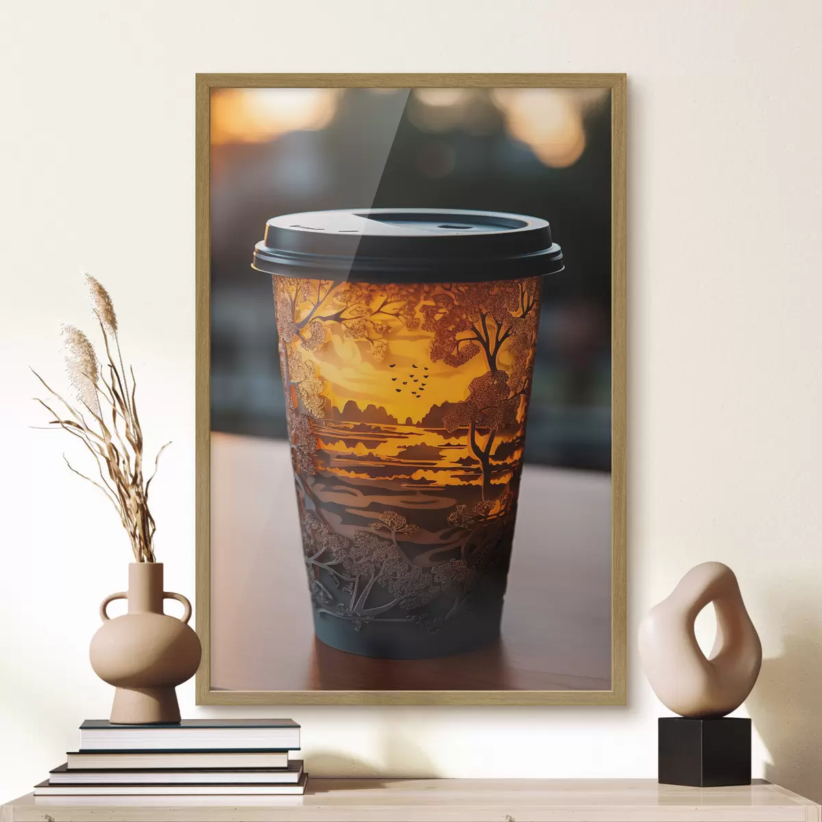 Plakat Szklanka kawy z motywem natury f46776