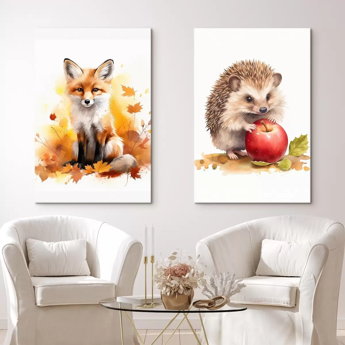 Obraz Lis i jeż, imitacja akwareli m01050