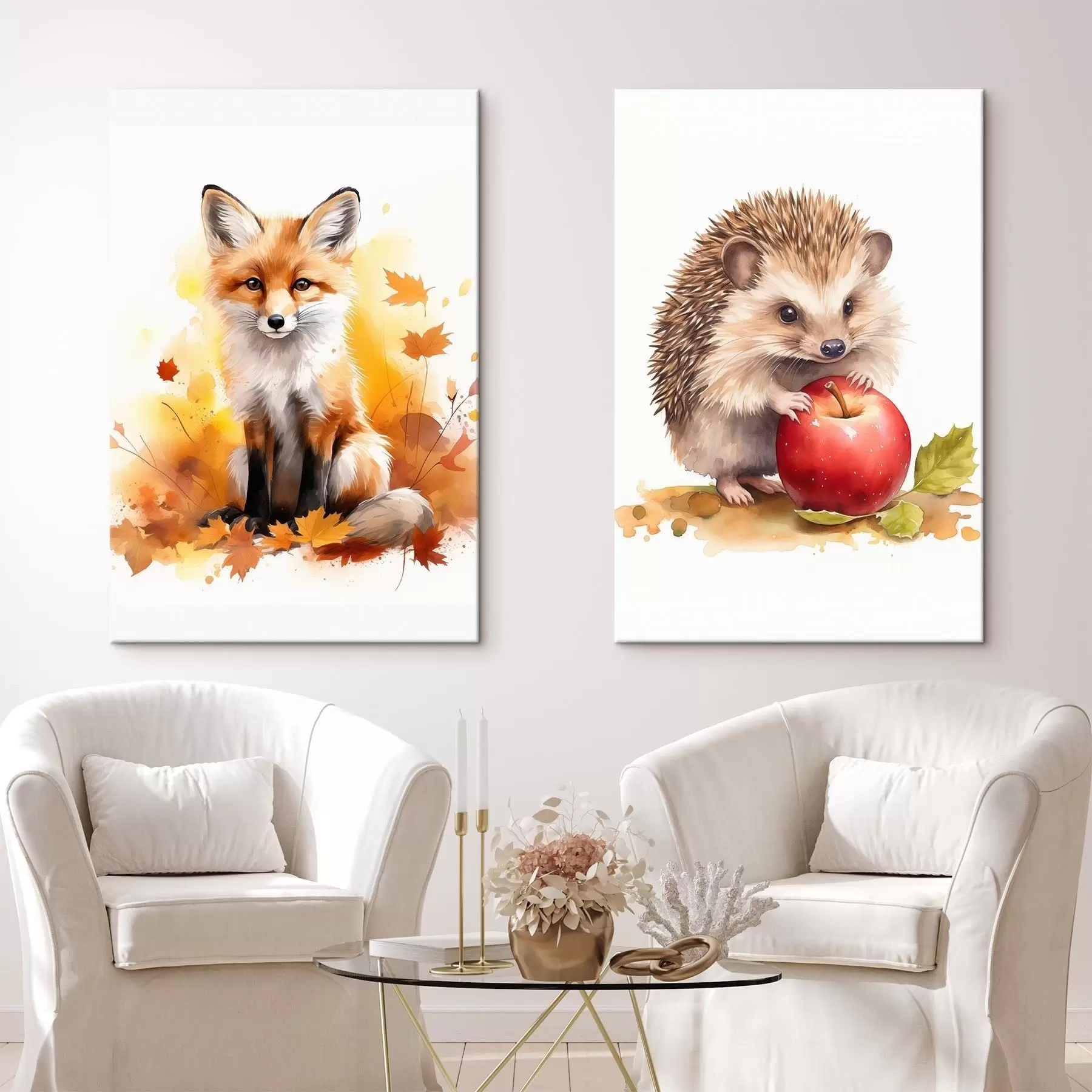 Obraz Lis i jeż, imitacja akwareli m01050