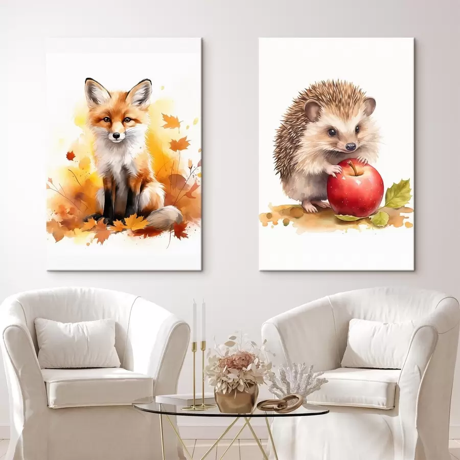 Obraz Lis i jeż, imitacja akwareli m01050