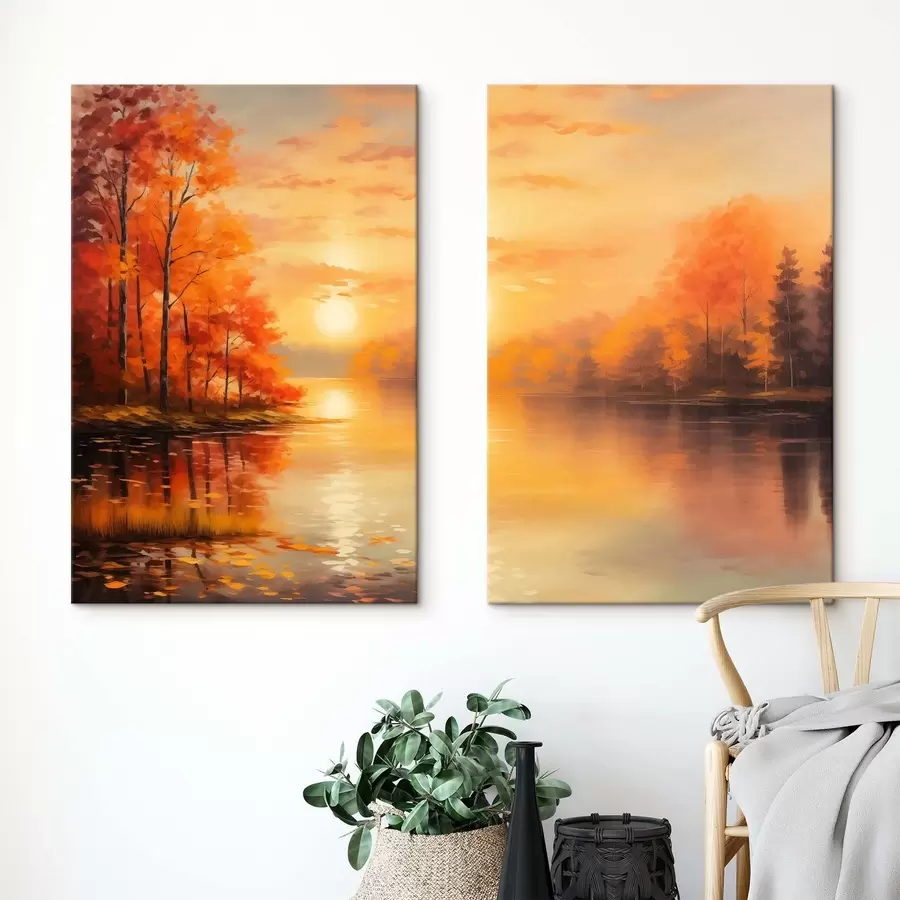 Obraz Jesienny las na tle zachodu słońca m01051