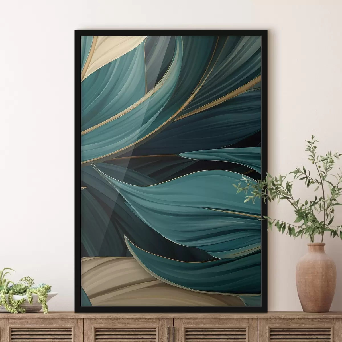 Plakat Zielone abstrakcyjne liście f46879