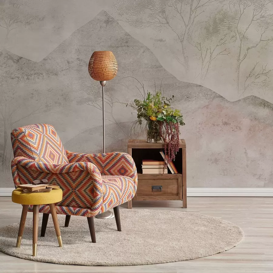 Fototapeta Miękkie pastelowe góry i drzewa w lekkiej mgle w04954