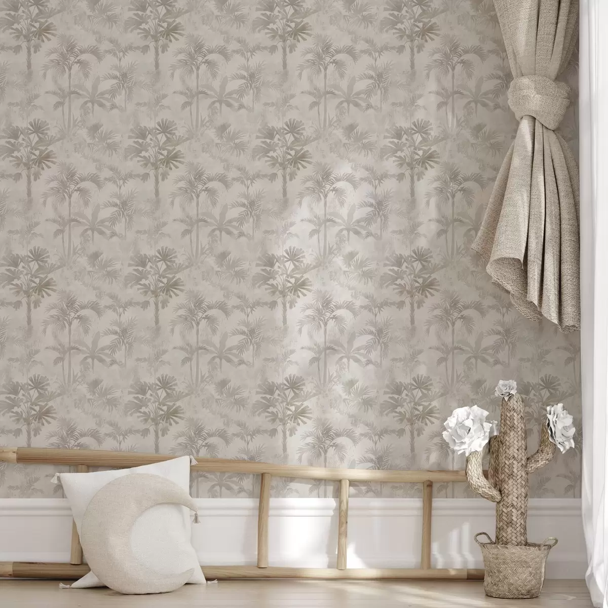 Tapeta Mglisty gaj palmowy w ciepłych odcieniach beżu a00881