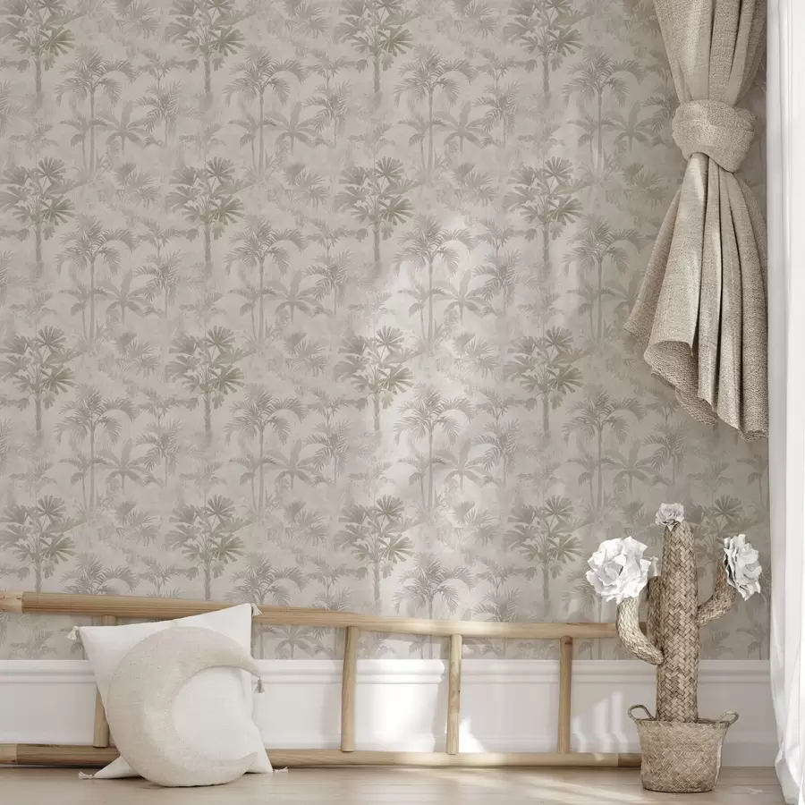 Fototapeta Mglisty gaj palmowy w ciepłych odcieniach beżu a00881