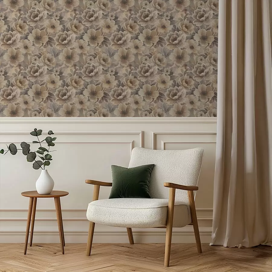 Fototapeta Malownicze beżowe kwiaty na dymnym abstrakcyjnym tle a00884