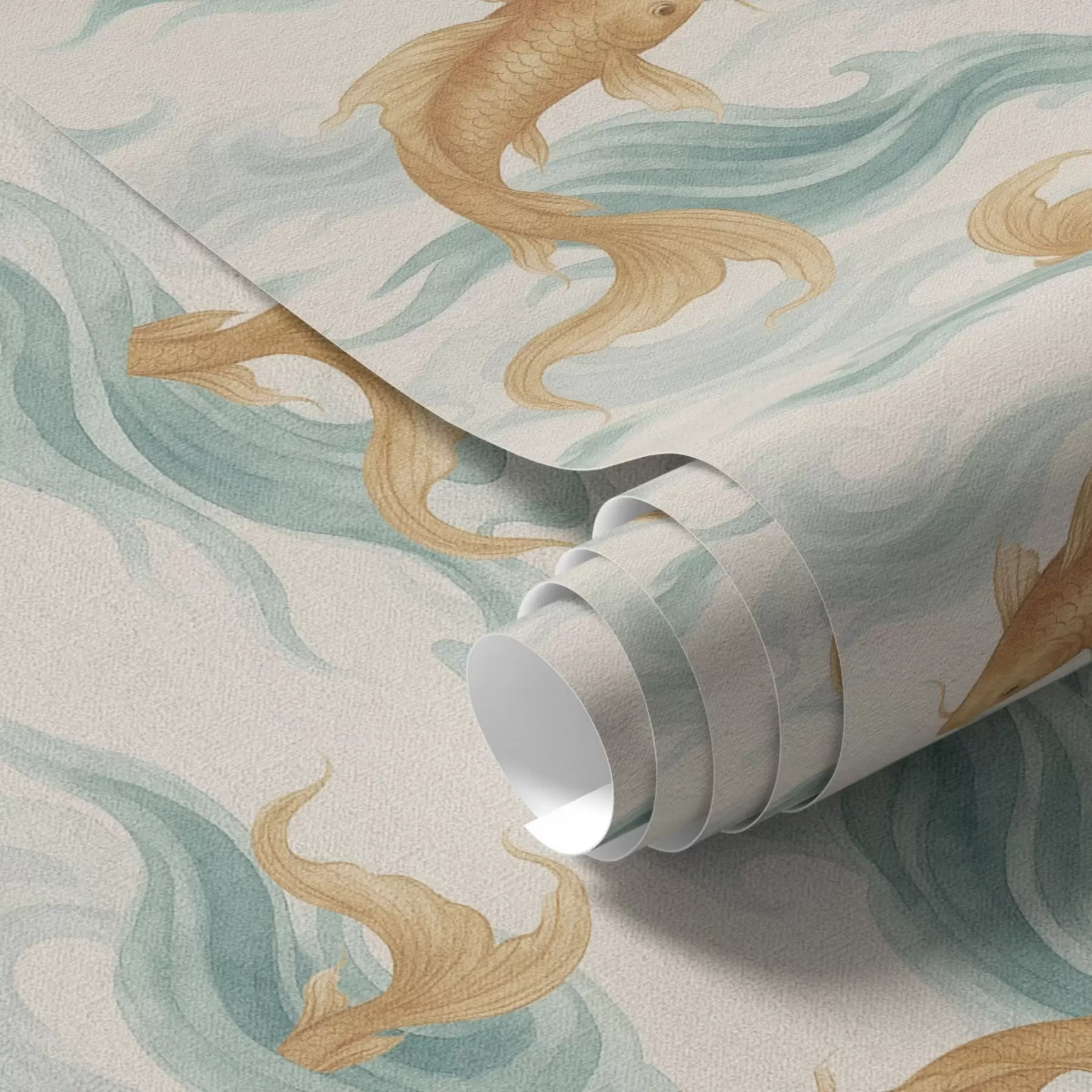 Fototapeta Bursztynowa ryba koi pływająca wśród delikatnych turkusowych fal a00894