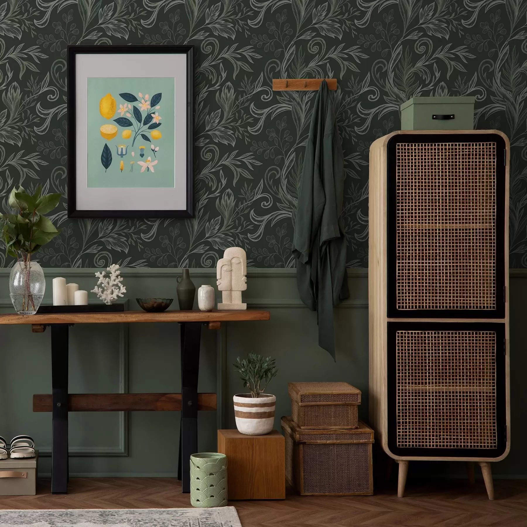 Fototapeta Głębokie lasy o zawiniętych liściach w kredowych odcieniach zieleni a00935v2