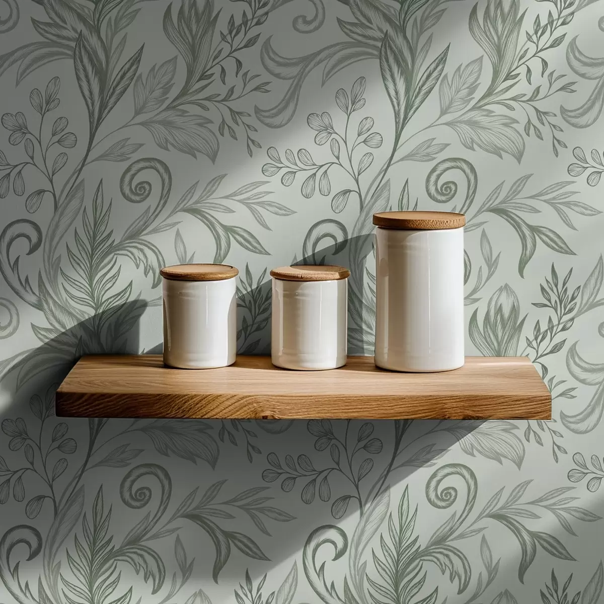 Tapeta Miękkie, zwinięte liście mięty w delikatnych szaro-zielonych paskach a00935v3