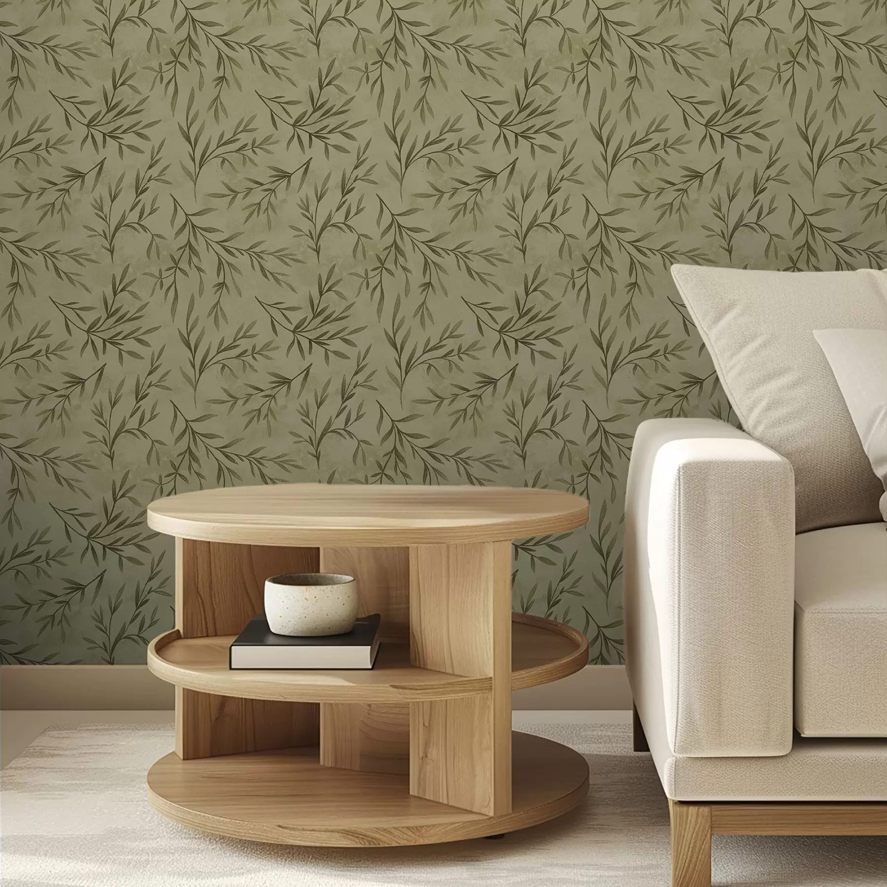 Fototapeta Gałązki oliwki na stonowanym żółto-zielonym tle z fakturą a00936