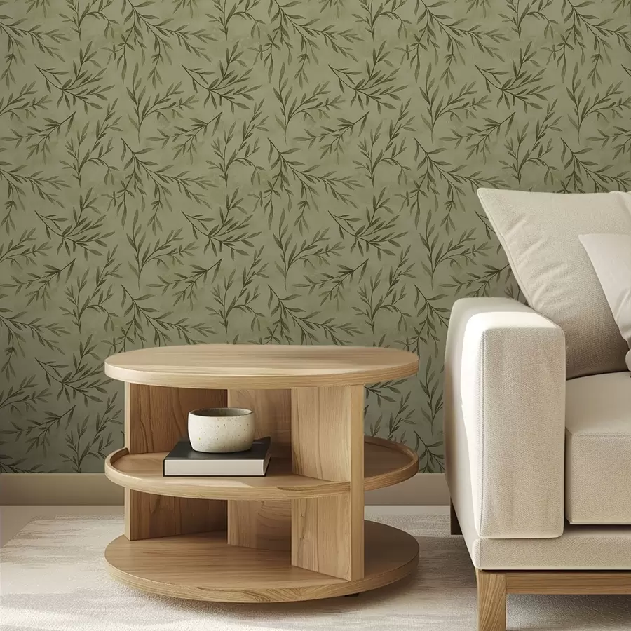 Fototapeta Gałązki oliwki na stonowanym żółto-zielonym tle z fakturą a00936