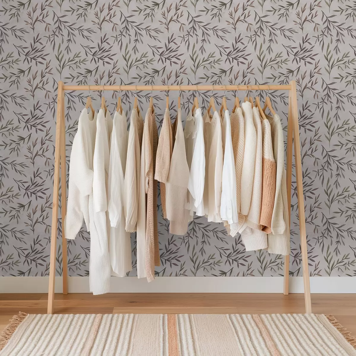 Tapeta Wielobarwne gałęzie z liśćmi na jasnym tle a00936v3