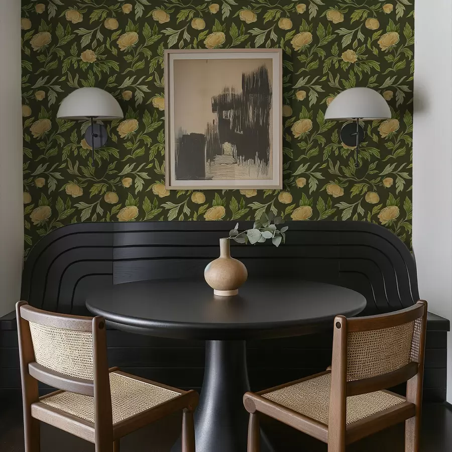 Fototapeta Żółte piwonie na bogatym ciemnozielonym tle a00942v1