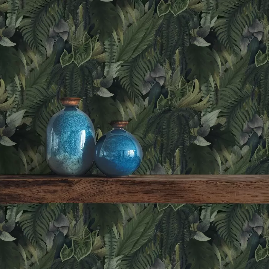 Fototapeta Gęsta tropikalna roślinność w ciemnozielonych zaroślach a00943