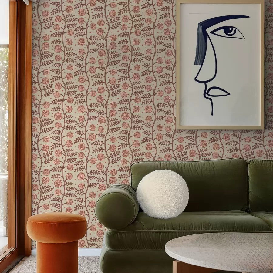 Fototapeta Terakotowe łodygi z puszystymi kwiatami w kolorze koralowym na kremowym tle a00997v1