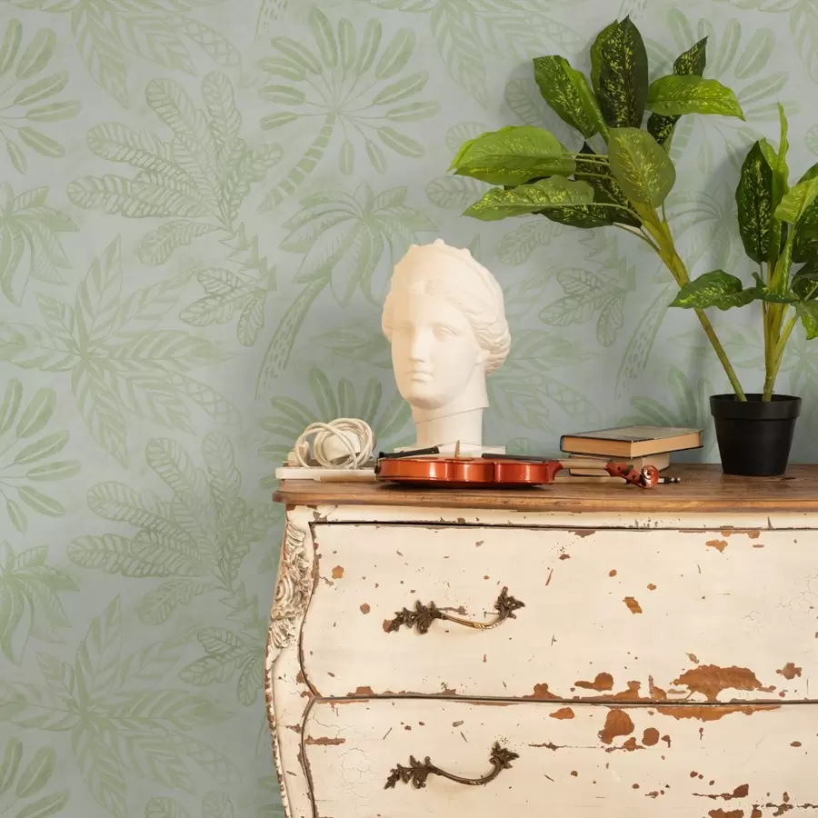 Fototapeta Naszkicowane tropikalne liście w świeżych jasnozielonych odcieniach a01001v1