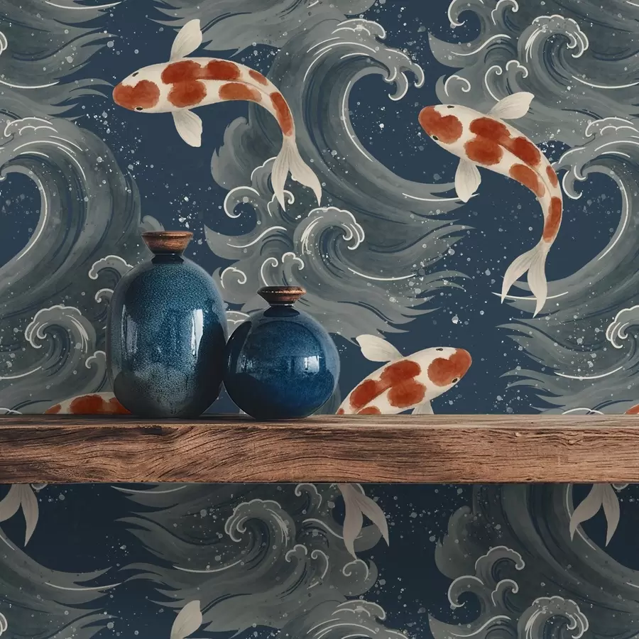 Fototapeta Ryby koi pływające wśród dramatycznych fal oceanu a01019