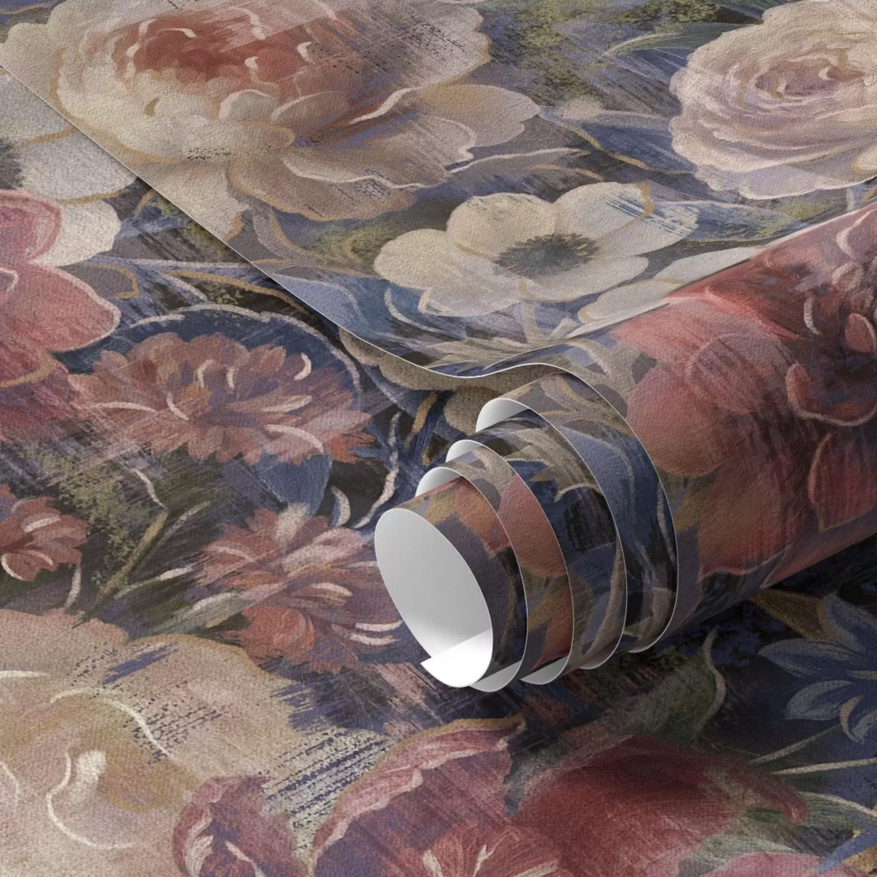 Fototapeta Malarski bukiet dużych kwiatów na tle głębokiego indygo a01021