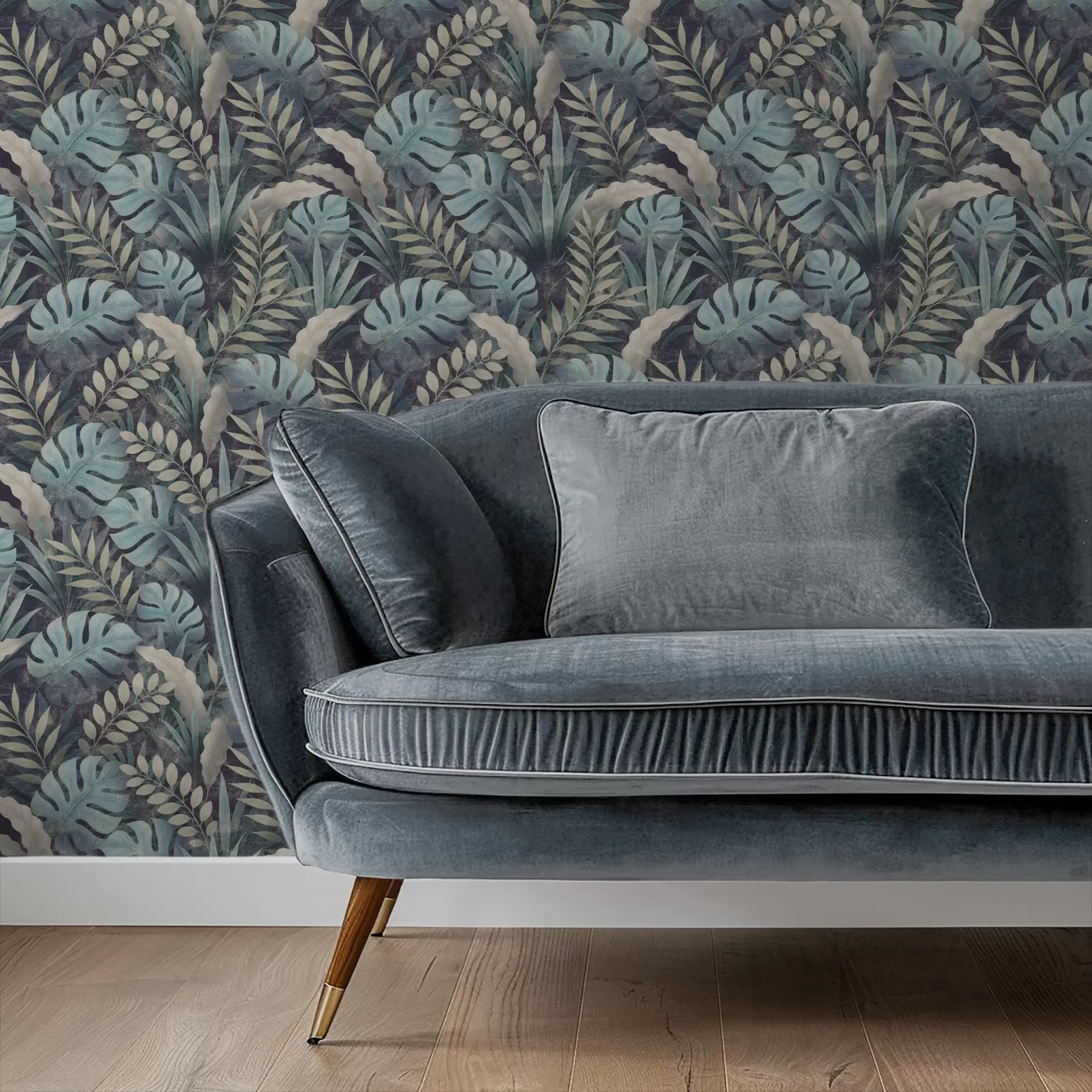 Fototapeta Tropikalna roślinność w chłodnych odcieniach niebiesko-zielonych a01035