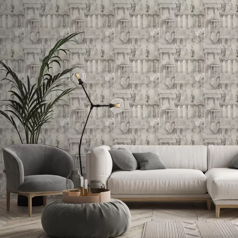 Fototapeta Antyczne posągi i kolumny w delikatnych odcieniach beżowo-szarych a01041