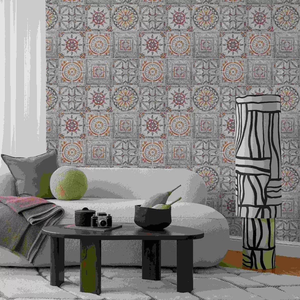 Tapeta Stare kamienne medaliony mozaikowe z wyblakłymi detalami a01042