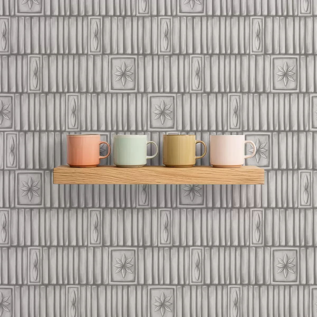 Tapeta Pionowe panele reliefowe z graficznymi wstawkami kwiatowymi a01058