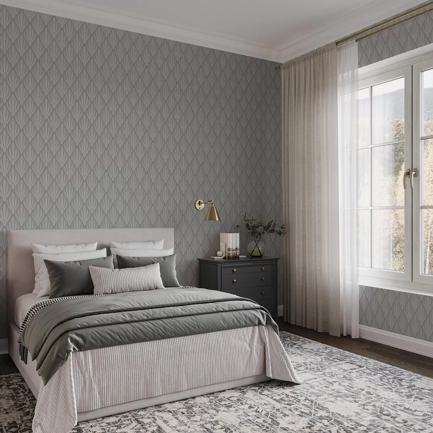 Fototapeta Szary styl art déco z formami w kształcie wachlarza a01064