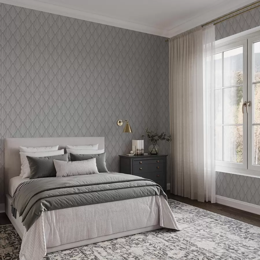 Fototapeta Szary styl art déco z formami w kształcie wachlarza a01064