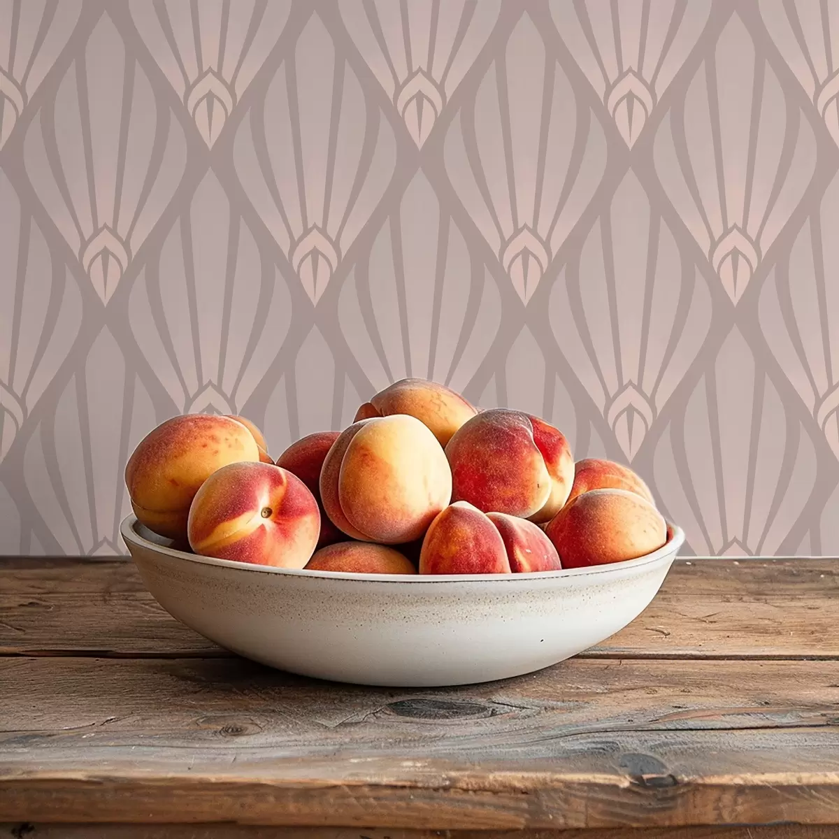 Tapeta Pudrowy beż Art Deco z delikatnymi wachlarzami a01064v1