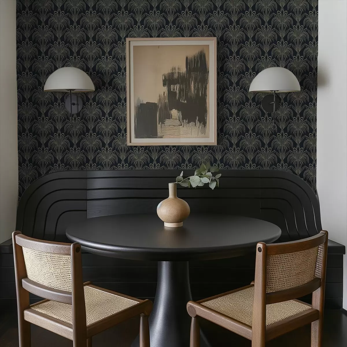 Tapeta Ciemna ozdoba w stylu art déco ze stylizowanymi roślinami a01065