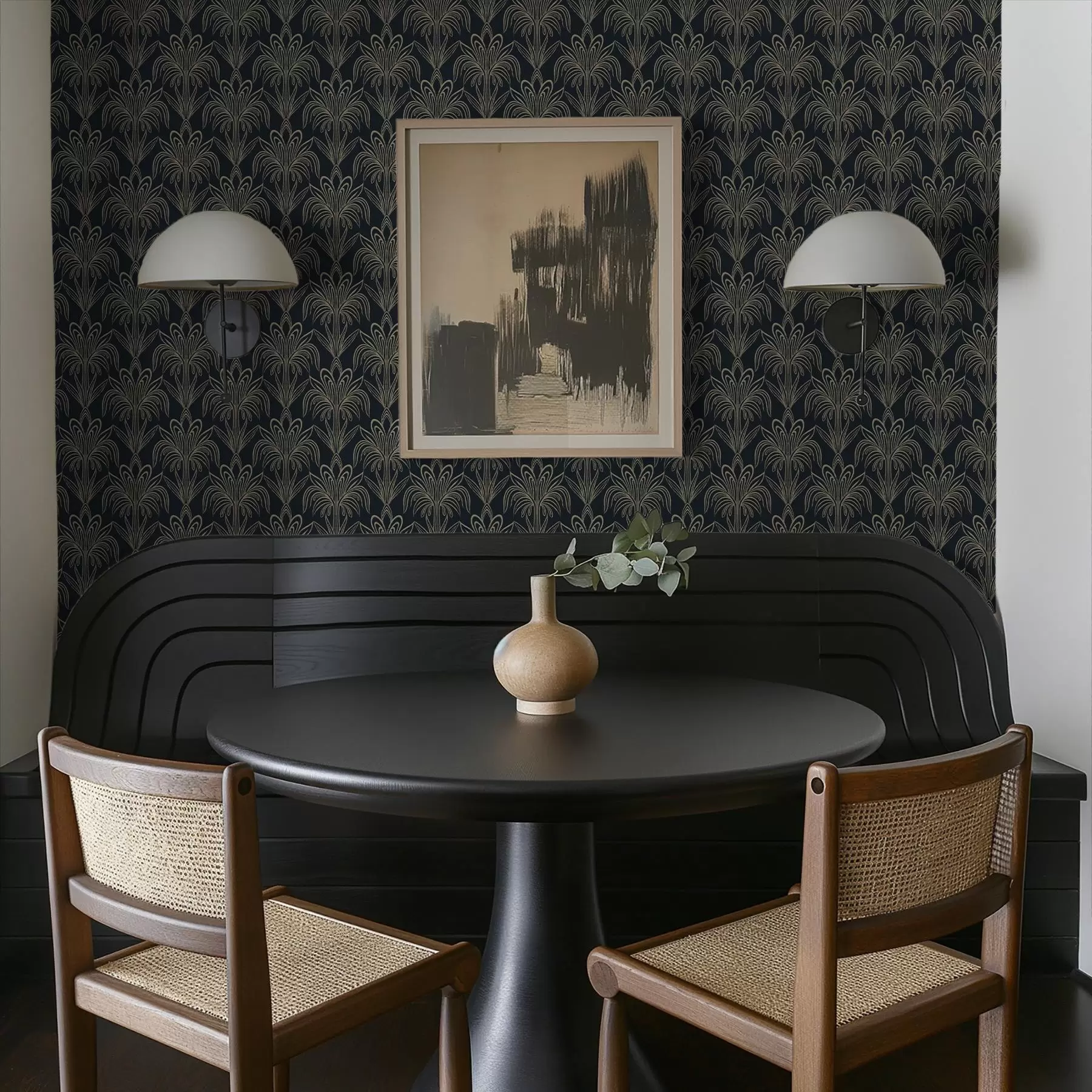 Fototapeta Ciemna ozdoba w stylu art déco ze stylizowanymi roślinami a01065