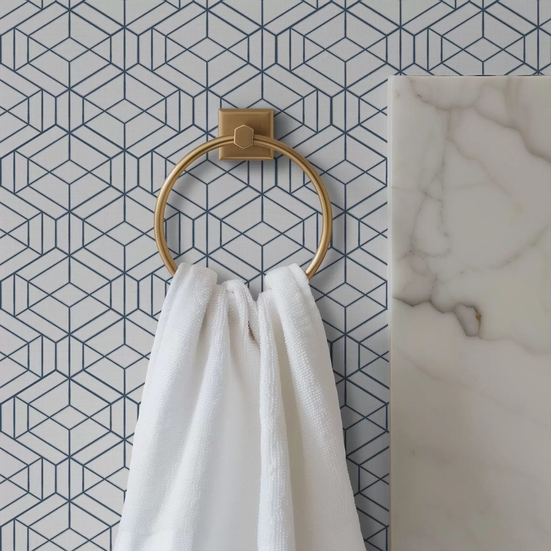 Fototapeta Białe tło z niebieskimi trójwymiarowymi geometrycznymi sześcianami a01067