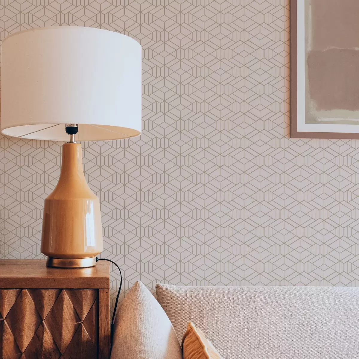 Tapeta Ciepłe beżowe tło z drobnymi graficznymi kostkami a01067v3