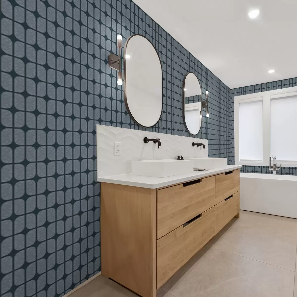 Tapeta Ciemnoniebieskie tło z szarą mozaiką zaokrąglonych płytek a01068v1