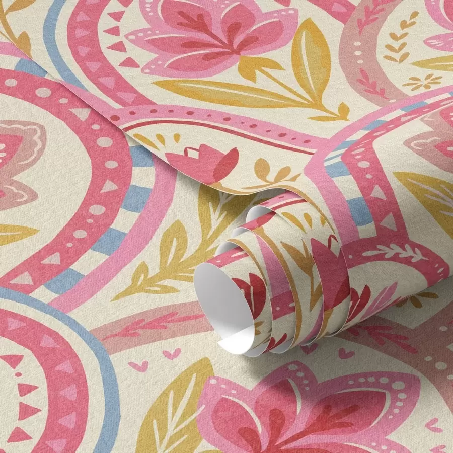 Fototapeta Łuki z różowymi kwiatami w stylu ludowym a01080