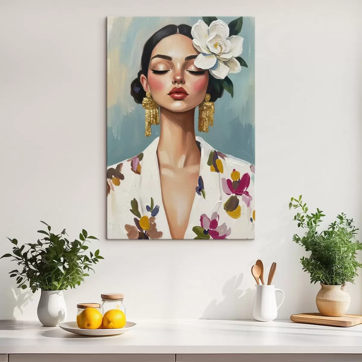 Obraz Dziewczyna z kwiatem we włosach s46852