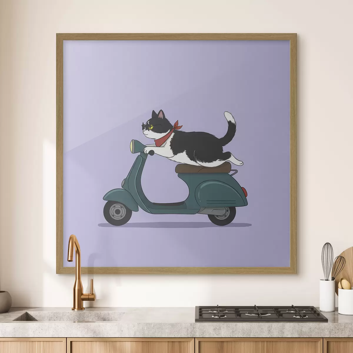 Plakat Kot na motorowerze f46847