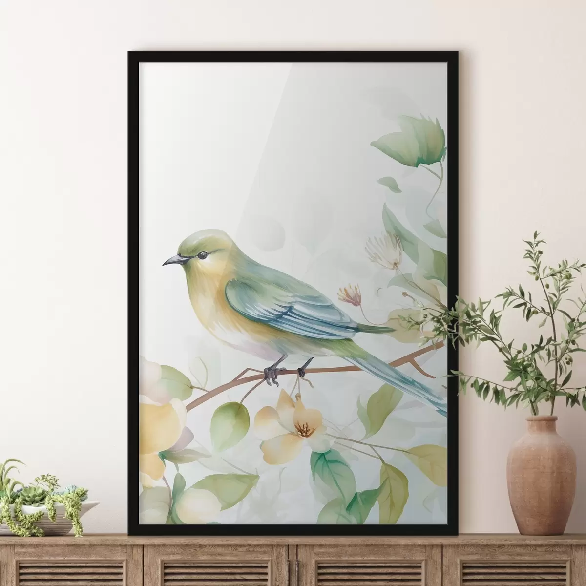 Plakat Sikora na gałęzi, imitacja akwareli f46892