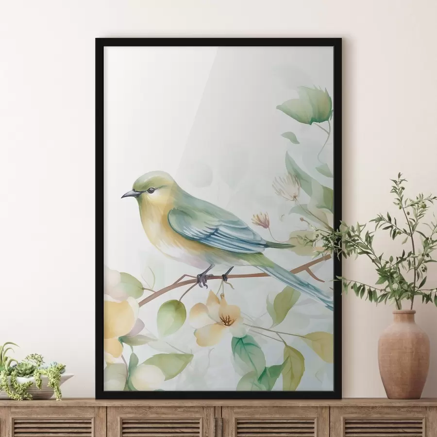 Fototapeta Sikora na gałęzi, imitacja akwareli f46892