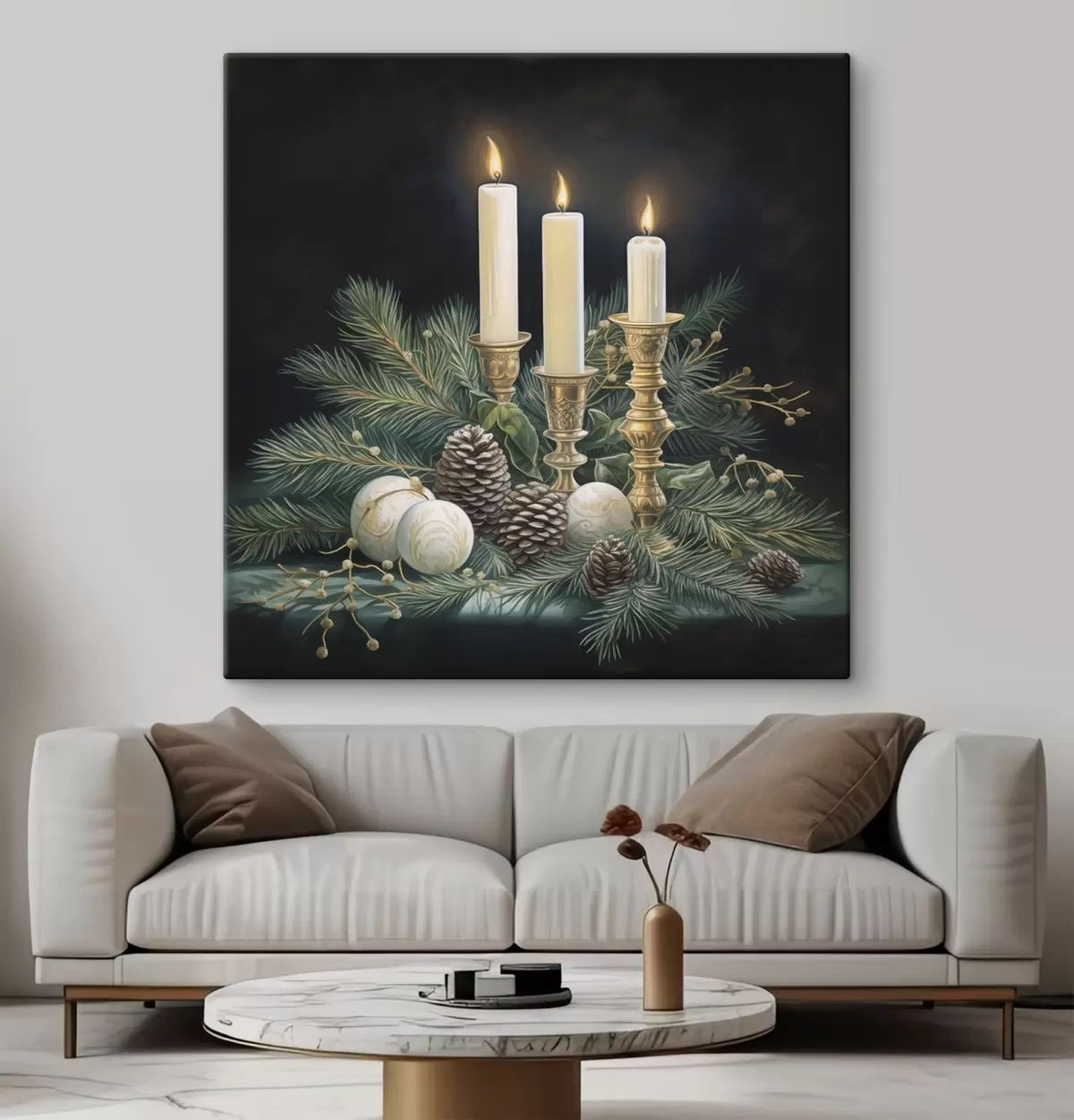 Obraz Kompozycja noworoczna, jodła i świece s46963