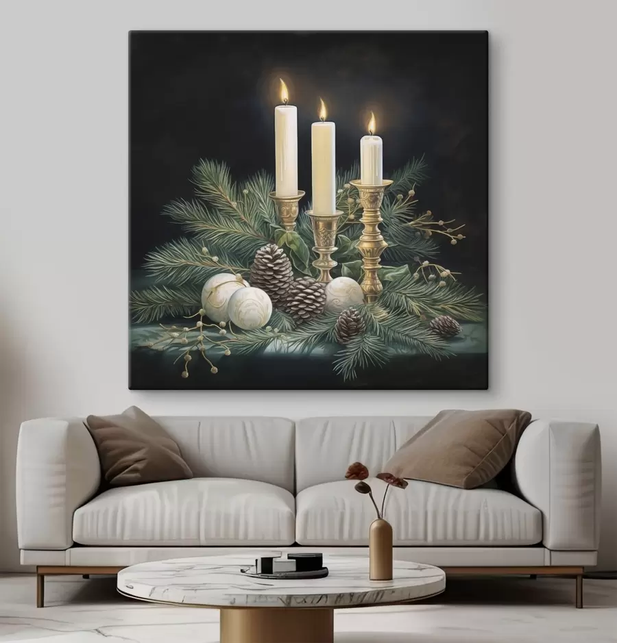 Obraz Kompozycja noworoczna, jodła i świece s46963