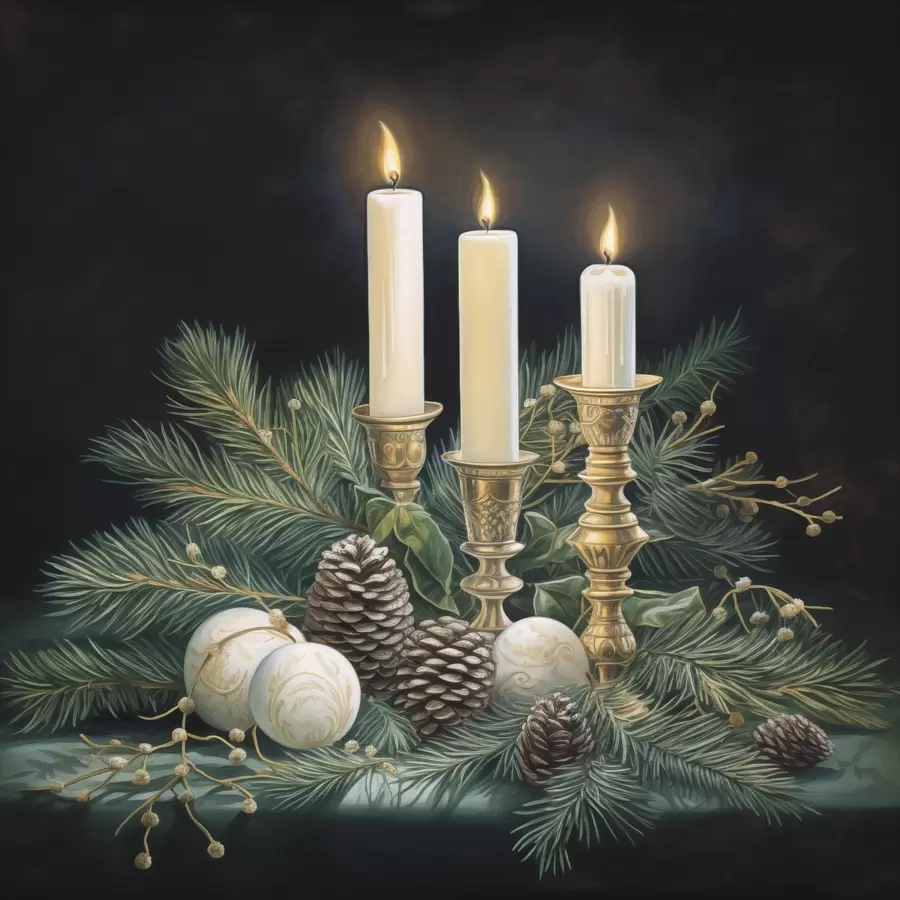 Fototapeta Kompozycja noworoczna, jodła i świece f46963