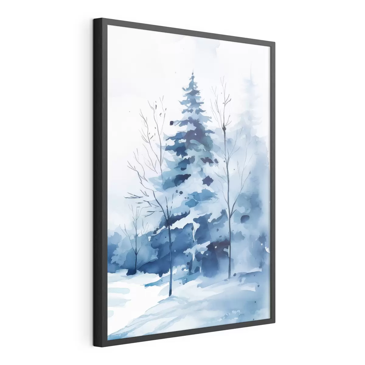Plakat Jodła w zimowym lesie, imitacja akwareli f46964
